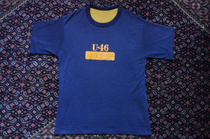 ダブルフェイス 70s 80s USA製　ヴィンテージ リバーシブル 半袖 Tシャツ ネイビー マスタードイエロー 紺 黄色 相当 メンズ 古着