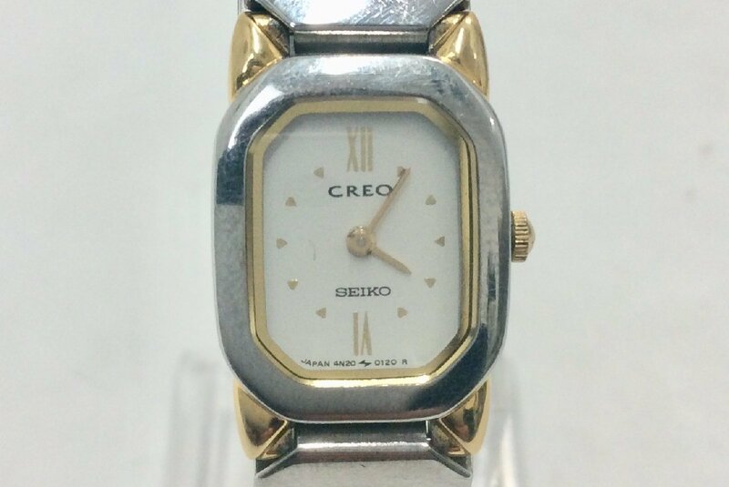 【稼働品】SEIKO セイコー CREO クレオ 4N20-5020 ホワイト文字盤 レディース腕時計 レクタンギュラー オクタゴン 電池交換済　 K0209