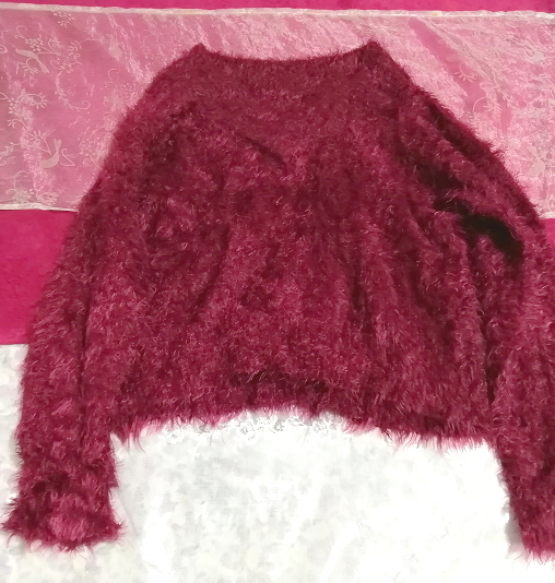 赤紫ワインレッドふわふわVネック長袖/セーター/ニット/トップス Red purple wine red fluffy V neck long sleeve sweater knit tops