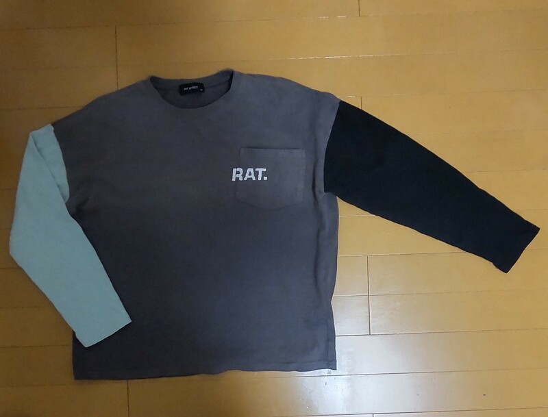 送料込み！RAT EFFECT(ラットエフェクト)ラグラン長袖Tシャツ/グレー 黒 くすみライトブルー 水色/キッズ・子供用/男の子/150サイズ