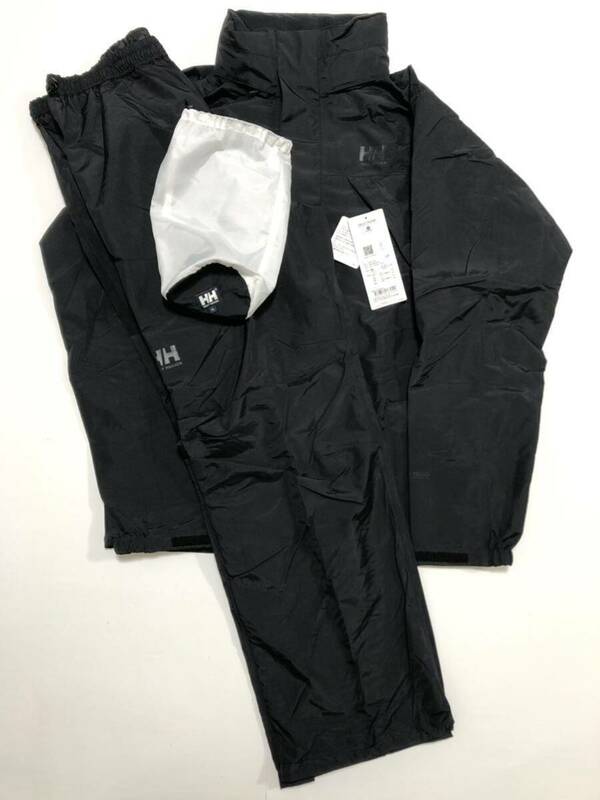 未使用 タグ付 HELLY HANSEN Helly Rain Suit K2 ブラック XL ヘリーハンセン ヘリー レインスーツ 雨合羽 カッパ 国内正規品 セットアップ