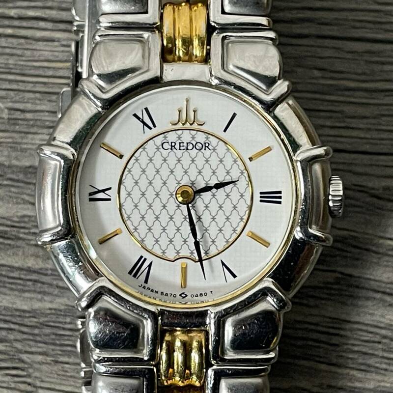 4385 セイコー クレドール 18KT×SS 5A70-0160 白文字盤 QZ レディース腕時計 SEIKO CREDOR 電池交換済