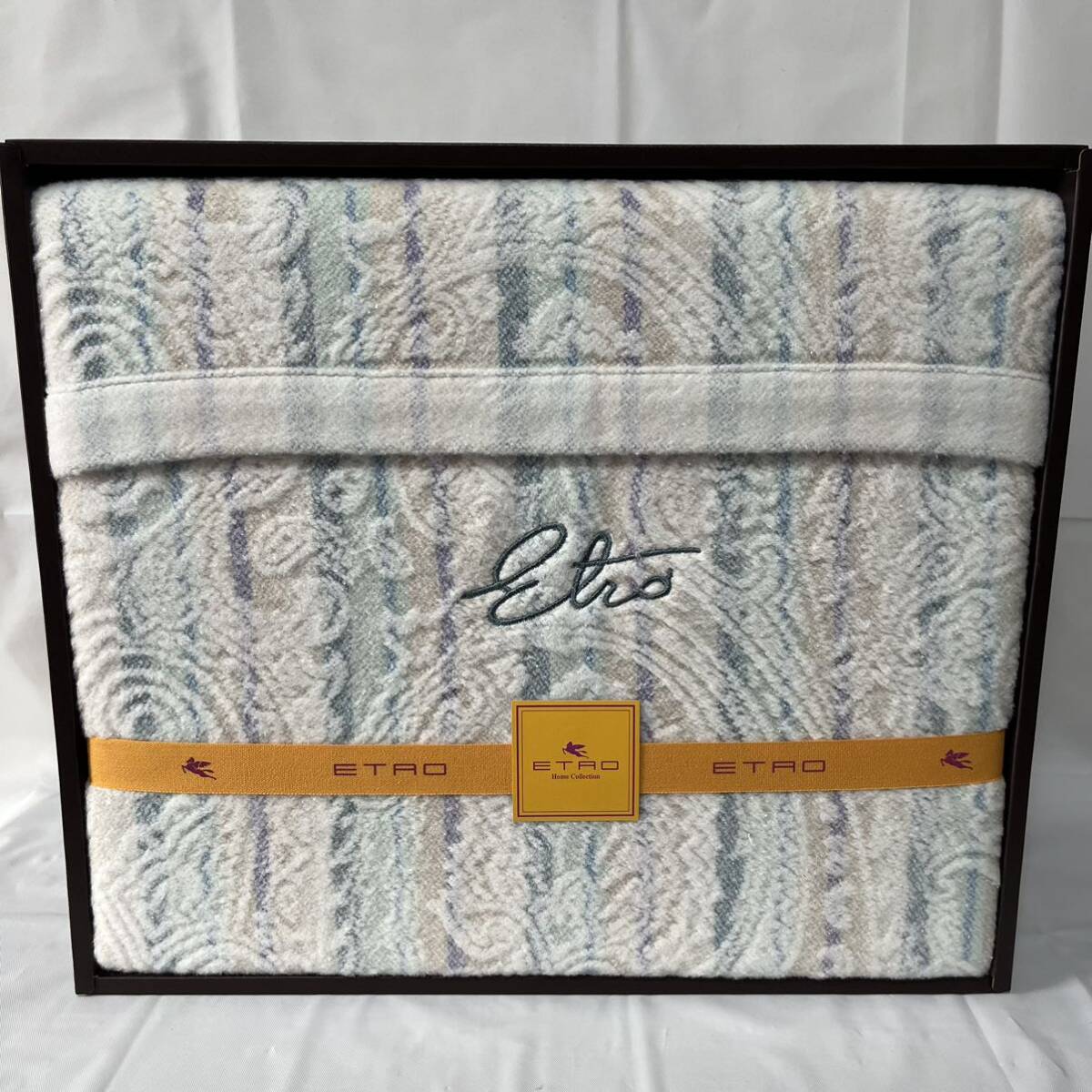 希少　ETRO エトロ　ペイズリー柄　シルク混綿毛布 筆記体ロゴ　140×200cm