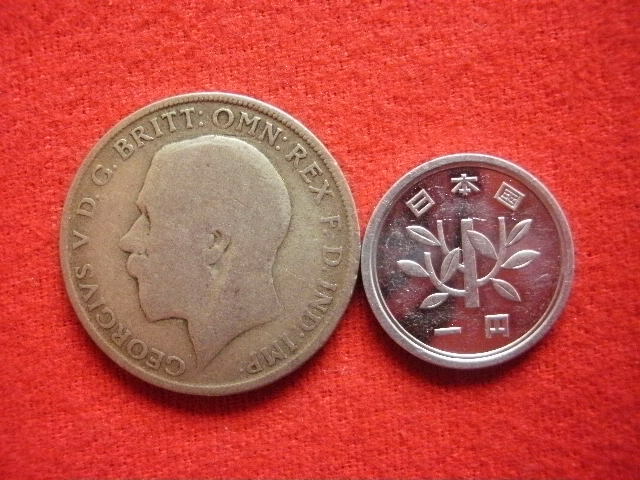 ▽世界の銀貨　GREAT BRITAIN (GEORGIVS-V) ONE FLORIN 1921- ( .500 silver )　外径約28.4㎜　量目約10.85g　中古並品～