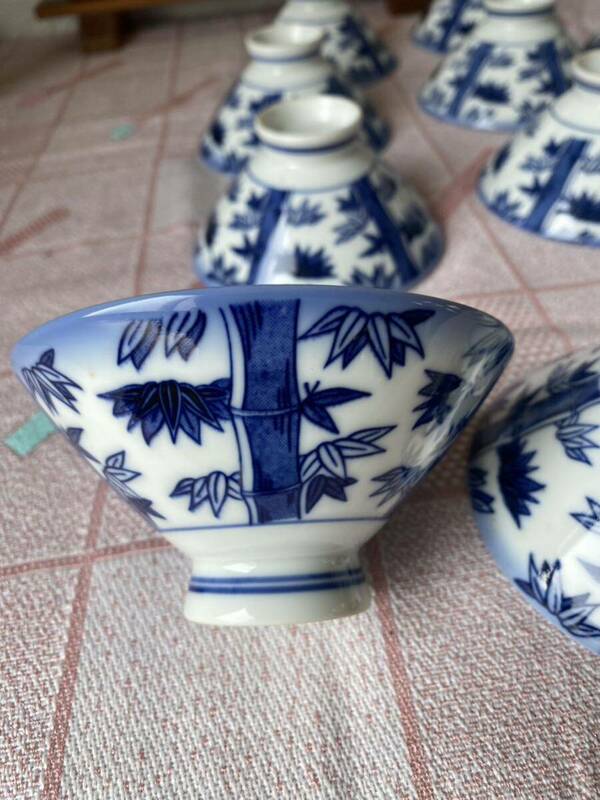 中国古玩　竹茶碗18個セット 和食器 中国美術 陶器製 陶芸品 骨董品 アンティーク レトロ 染付