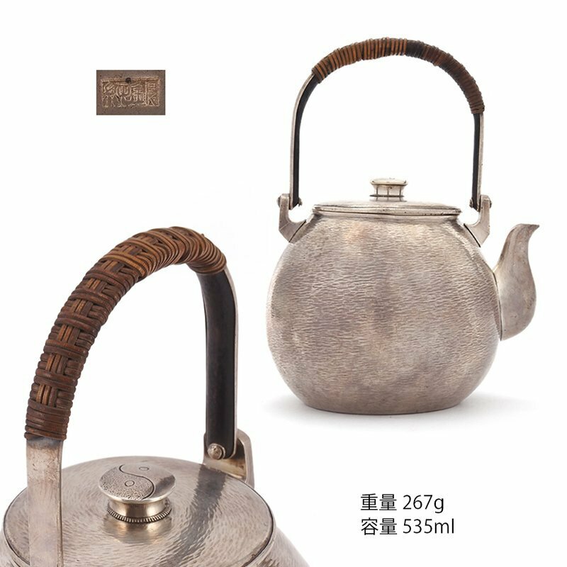 【夢工房】純銀 内鉄手 鎚痕紋 煎茶 湯沸 銀瓶　重量267ｇ　銀純度99.49％　　MC-047