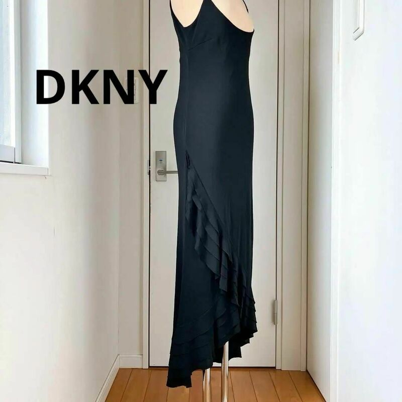 DKNY ワンピース ドレス　ブラック　裾フリル　Mサイズ