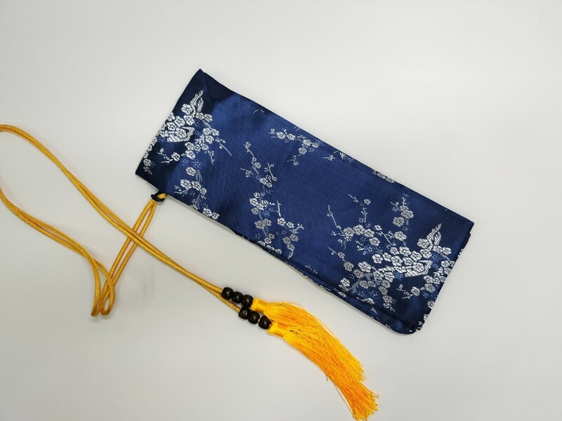 DA04　剣袋　刀袋　新しいデザイン　銀梅図　蒼色　絹　刀装具　日本刀道具