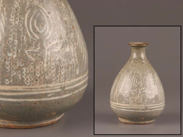 古美術 朝鮮古陶磁器 高麗青磁 白象嵌 徳利 時代物 極上品 初だし品 C4714