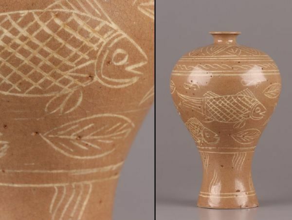 古美術 朝鮮古陶磁器 高麗青磁 白象嵌 梅瓶 時代物 極上品 初だし品 C5159