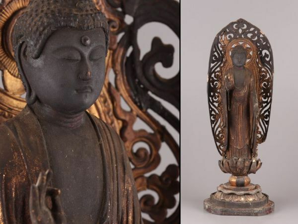仏教美術 江戸時代 時代木彫 玉眼入 阿弥陀如来 仏像 高さ53.5cm 時代物 極上品 初だし品 C5152