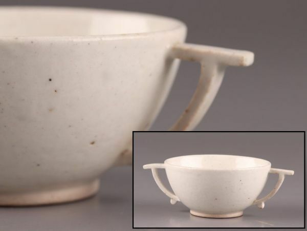 古美術 朝鮮古陶磁器 李朝 白磁 耳杯 時代物 極上品 初だし品 C5205