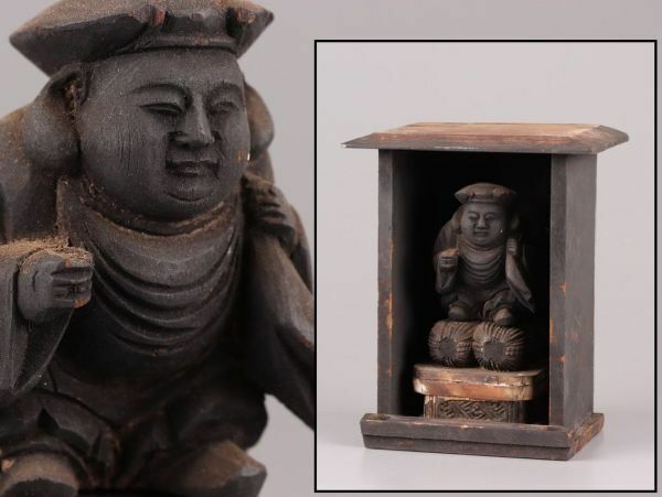 仏教美術 時代木彫 大黒天 置物 厨子 時代物 極上品 初だし品 C5269