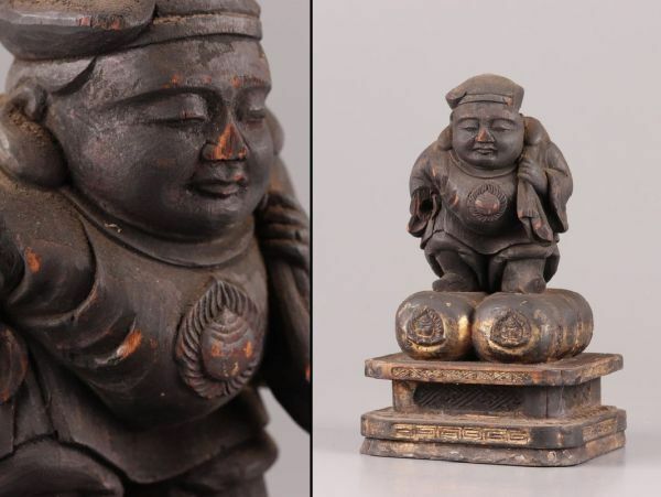 仏教美術 時代木彫 大黒天 置物 時代物 極上品 初だし品 C5262