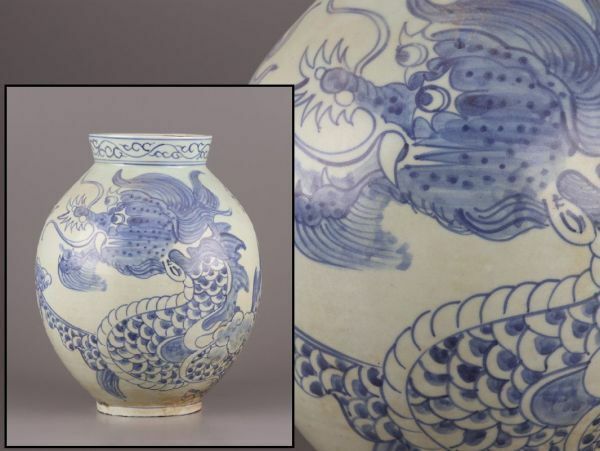 古美術 朝鮮古陶磁器 李朝 白磁 染付 壷 時代物 極上品 初だし品 C5256
