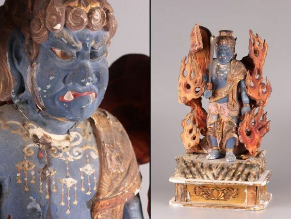 古美術 仏教美術 時代木彫 玉眼 時代彩色木彫 不動明王 仏像 高さ66cm 時代物 極上品 初だし品 C5302