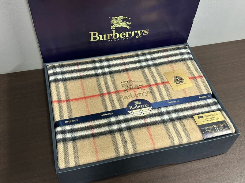 未使用品 BURBERRYS バーバリー 高級純毛毛布 ノバチェック ウール100% オーストラリア サクソン種 西川産業 140×200cm
