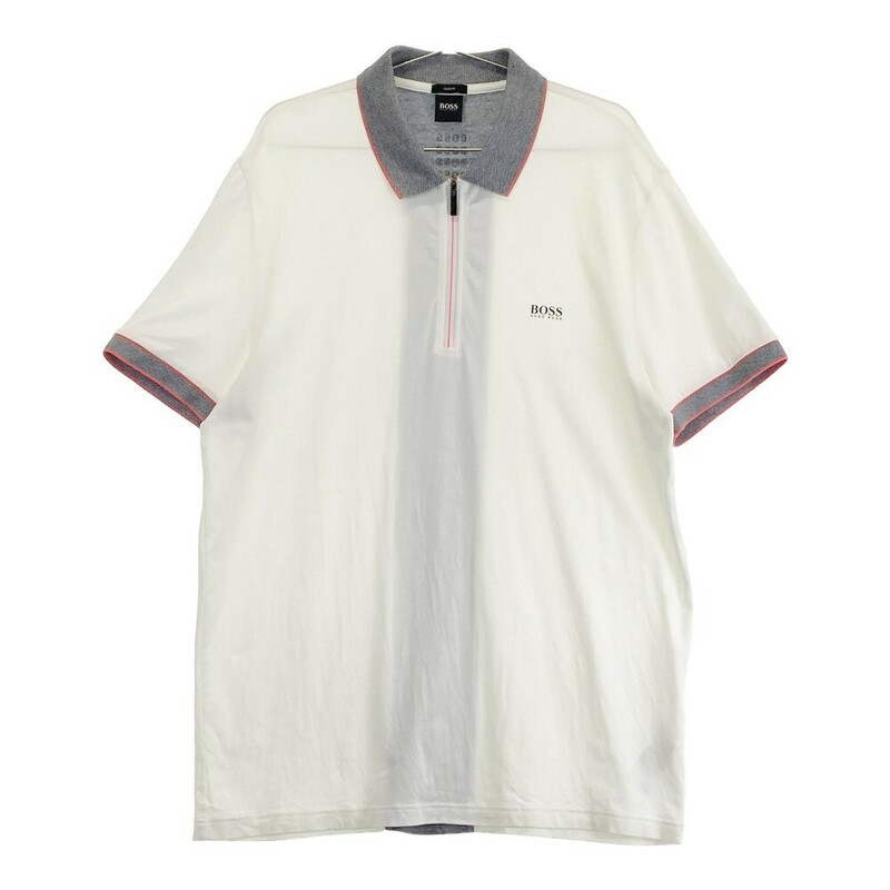 HUGO BOSS ヒューゴボス ハーフジップ 半袖 Tシャツ ホワイト系 XXL [240101045355] メンズ