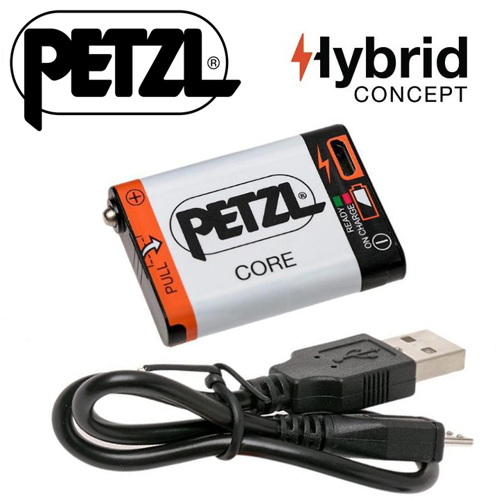 最新＊Petzl【ペツルヘッドランプ用】コア充電池＊ハイブリッド用COREリチウムイオン充電電池【E99ACA】バッテリー本体のUSBポートから充電