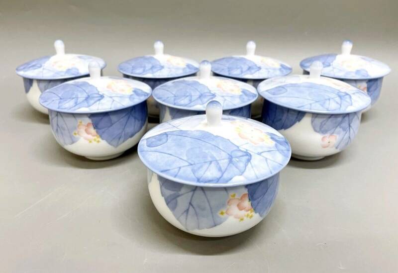 乃りたけ ノリタケ 蓋付き湯飲み8客セット 茶器 湯飲み 湯呑 湯のみ 蓋付き Noritake 花柄 青 ブルー 食器 和食器