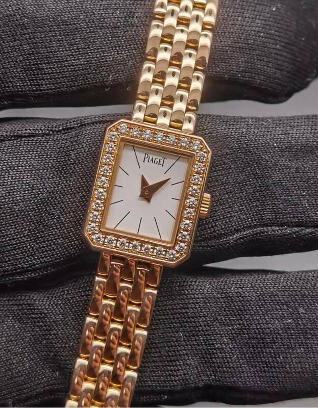 中古美品 ピアジェ PIAGET ミニプロトコール G0A35511 ダイヤモンドベゼル P10691 白文字盤 K18 750 ブレス クォーツ レディース 腕時計