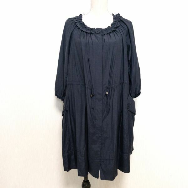 即決 869892 HIROKO KOSHINO ヒロココシノ 羽織り コート ワンピース 38 紺 ネイビー レディース