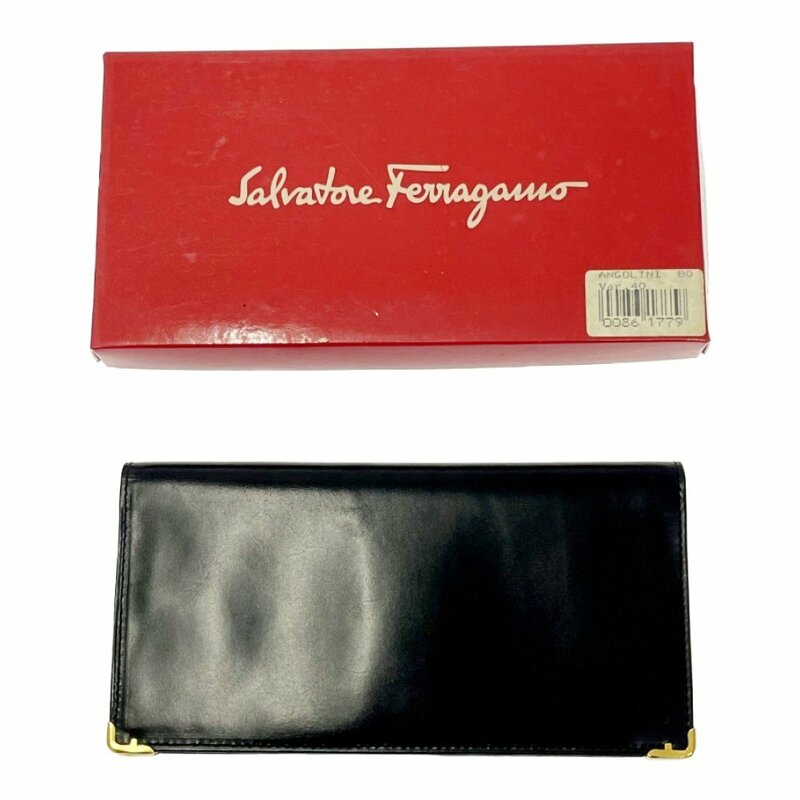 【箱付き】 Salvatore Ferragamo サルヴァトーレフェラガモ レザー 二つ折り財布 メンズ ブラック 251865 二つ折り財布