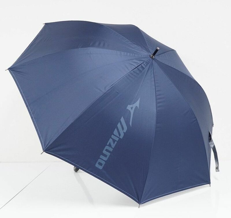 晴雨兼用傘 MIZUNO ミズノ USED美品 ネイビー ロゴ UV 遮光 グラス骨 ジャンプ 62cm 通勤 通学 C A0416