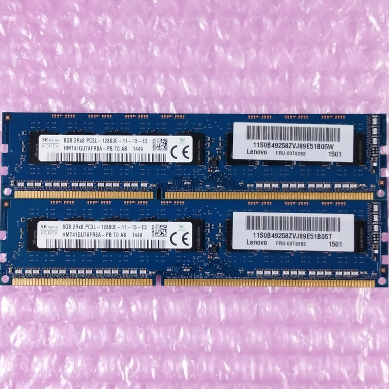 【動作確認済み】SK Hynix DDR3-1600 16GB (8GB×2枚) PC3L-12800E 低電圧対応 デスクトップ用メモリ ECC Unbuffered DIMM (在庫3)