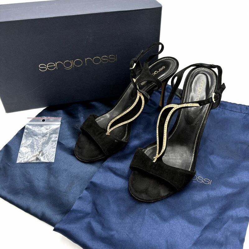 ＊ 良品 付属品完備 イタリア製 '高級婦人靴' Sergio Rossi セルジオロッシ 本革 ミュール / ヒール サンダル EU38 24cm レディース 