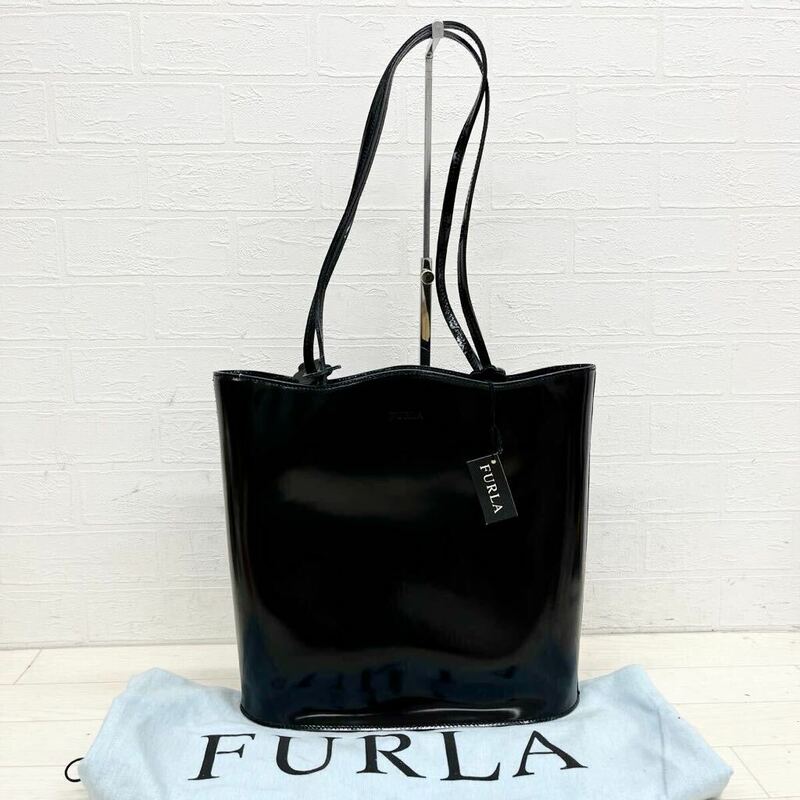 1399◎ 新品未使用 FURLA フルラ 鞄 バッグ ハンド トート 肩掛け ワンポイント ロゴ カジュアル ブラック レディース