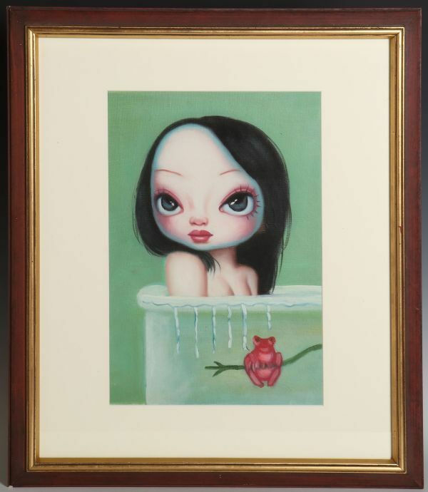 8489 作者不詳 仮題:「入浴の女性」 アクリル F3相当 額装 人物画女性画 ポップアート