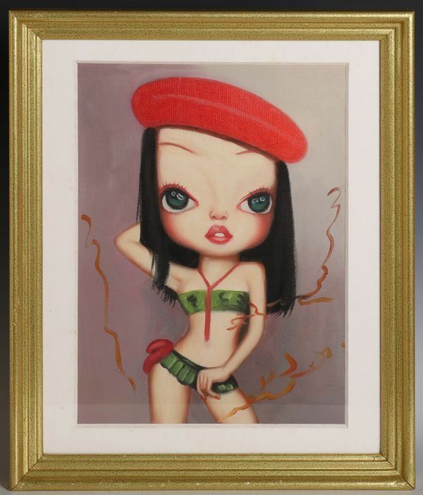 8488 作者不詳 仮題:「赤ベレーの女性」 アクリル F3相当 額装 人物画 レッドベレー ポップアート