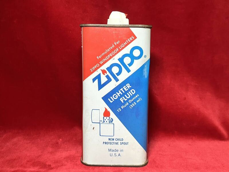 昭和レトロ 当時物 Zippo ジッポ 古い オイル缶 355ml 青 LIGHTER FLUID パッケージ デザイン 雑貨