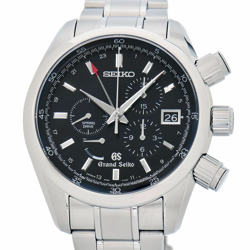グランドセイコー メンズ SBGC003 9R86-0AA0 クロノグラフ 裏スケ GMT カレンダー ブラック 黒 スプリングドライブ 腕時計 中古 送料無料