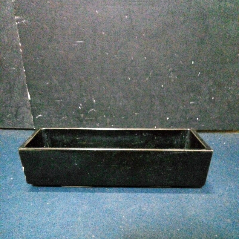 華道 生け花 陶器 花器 水盤 長方形 黒色 約11×22cm 高さ約7cm 窯元不明 インテリア