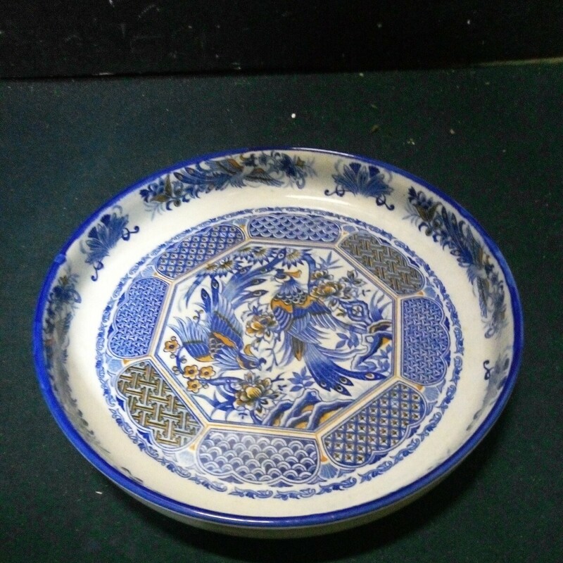 陶器 大皿 盛り皿 孔雀 窯元不明 直径約28cm 高さ約5cm