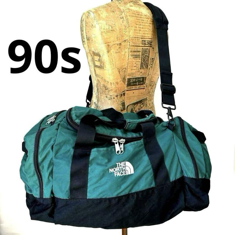 M 廃盤 大型 良品 90s ノースフェイス 黒 緑 グリーン ボストンバッグ K-TY721 オールド ビンテージ 旅行鞄 ダッフル バッグパック 90年代