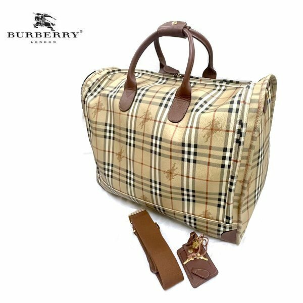 Burberry/バーバリー ボストンバッグ PVC 2WAY ショルダー 旅行鞄 ベージュ 現状品