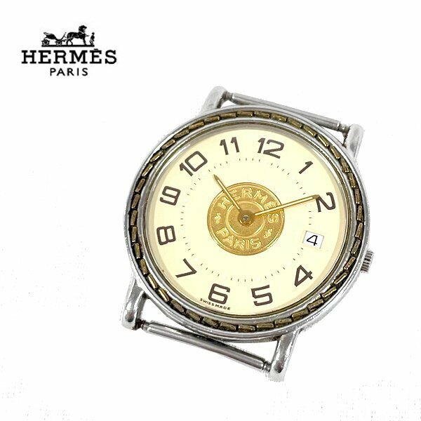 HERMES/エルメス 腕時計 セリエ デイト レディース 動作品 クオーツ 2針 ラウンド アイボリー文字盤