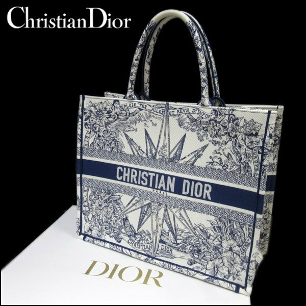 TS Christian Dior/クリスチャン・ディオール ブックトート ラージ ホワイト×ネイビー キャンバス