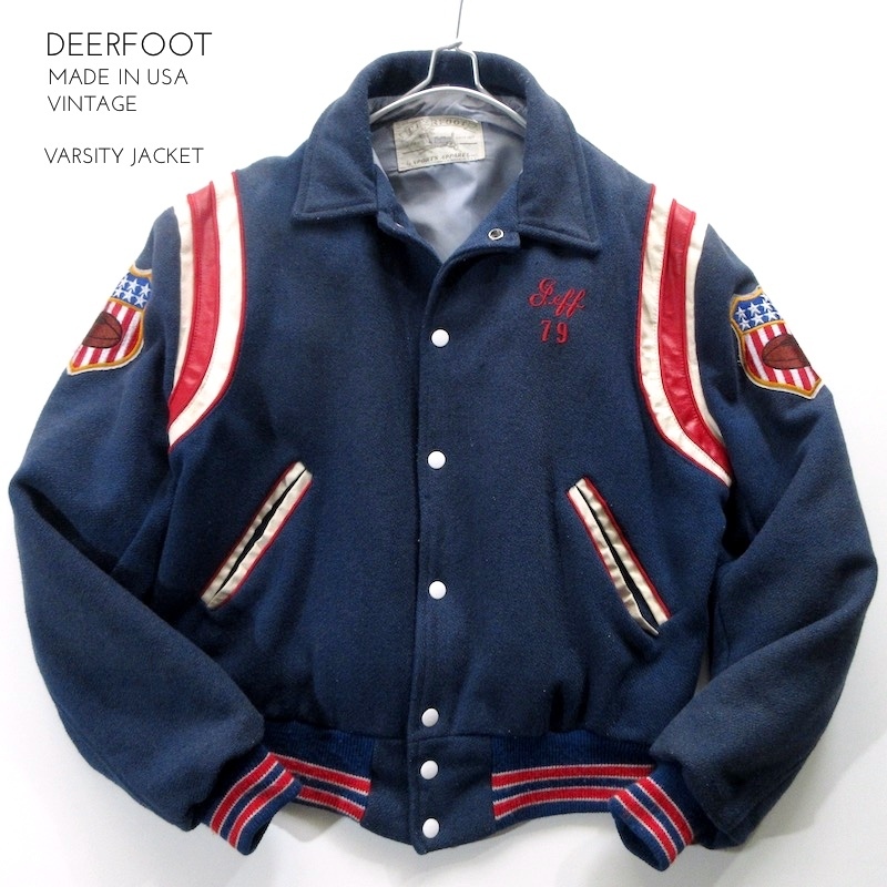 【DEERFOOT】レアサイズ 46 USA製 ビンテージ スタジャン バーシティジャケット!!