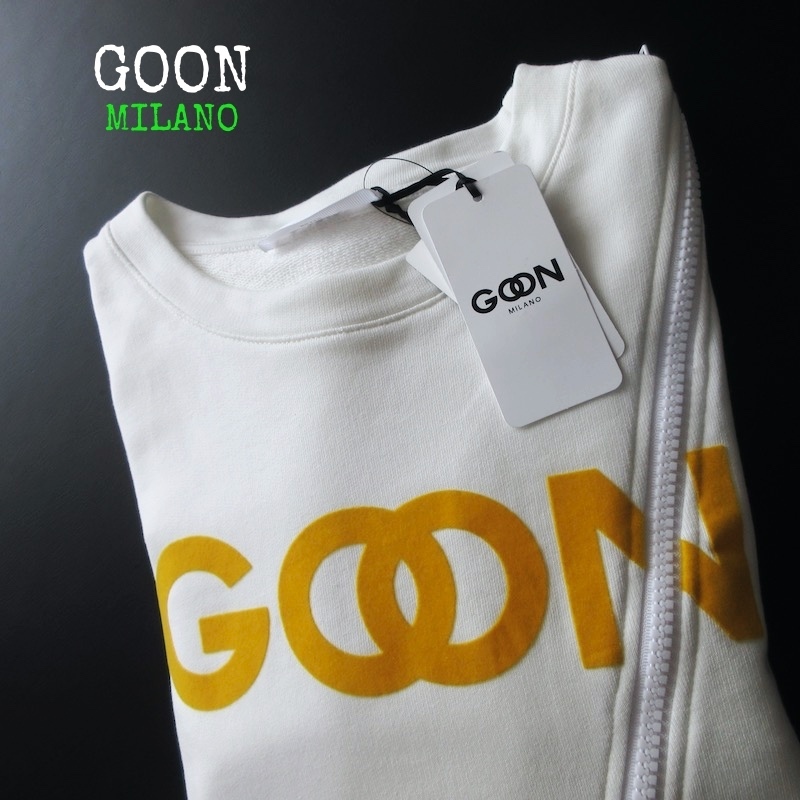 【GOON MILANO / イタリア】日本未入荷レアブランド◎ ジッパーデザイン ロゴ トレーナー 白 オーバーサイズ!! （39300円 裏毛スウェット）