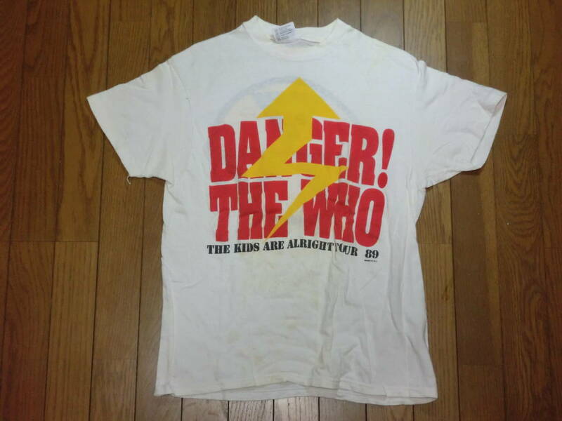 ビンテージ 80s USA製 WHO THE KIDS ARE ALRIGHT TOUR'89 ツアー Tシャツ L コピーライト入り バンドT ロックT DANGER! THE WHO 古着