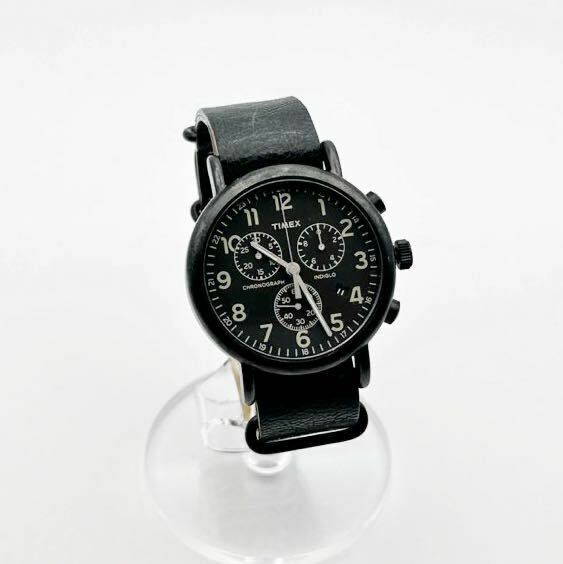 6-34 未使用 TIMEX タイメックス TW2P62200 ウィークエンダー クロノグラフ 40 ブラック レザー ベルト メンズ ウォッチ 腕時計