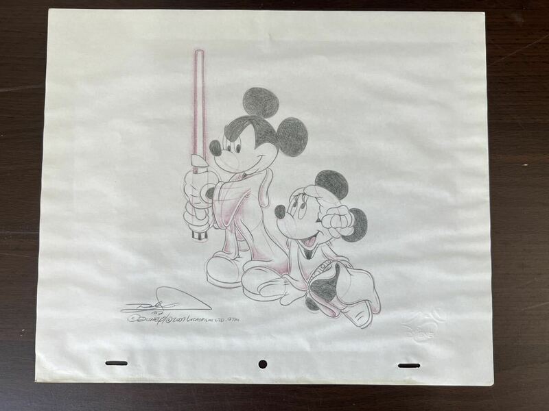 Disney　Lucasfilm Ltd. LLC公認エンボスサイン　オフィシャル　作家サイン有りミッキー＆ミニー26.5㎝×31.8㎝セル画　鉛筆画　イラスト　