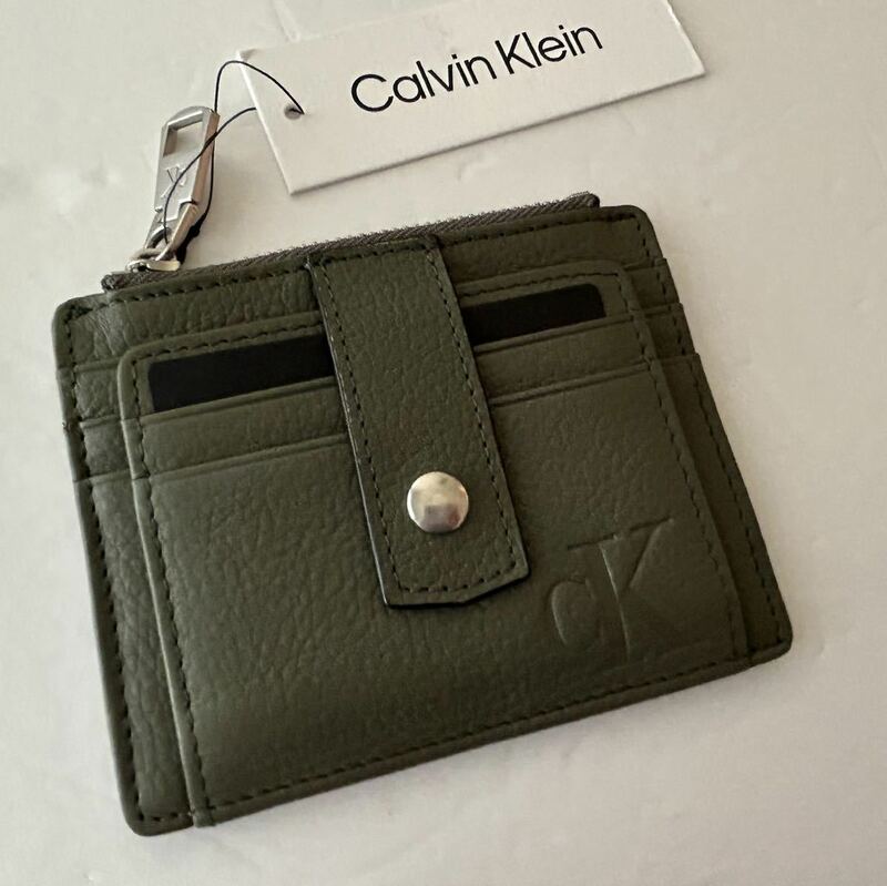 【送料無料】新品■Calvin Klein カルバンクライン メンズ カード入れ 小銭入れ コインケース キーケース パスケース IDケース オリーブ色