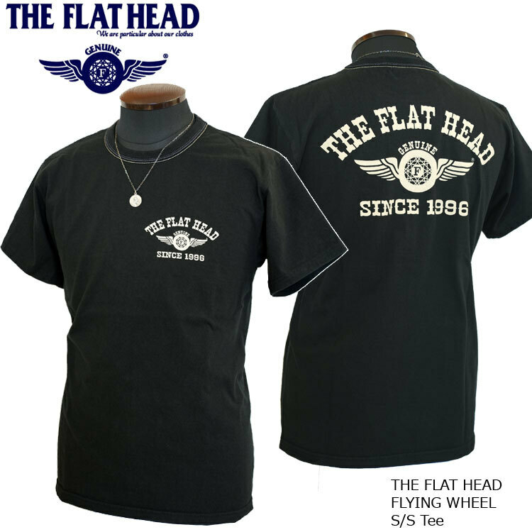 2024年春夏新作 FLAT HEAD/フラットヘッド フライングホイール 半袖Ｔシャツ 42 XLサイズ ブラック×アイボリー FN-THC-202 新品 送料無料
