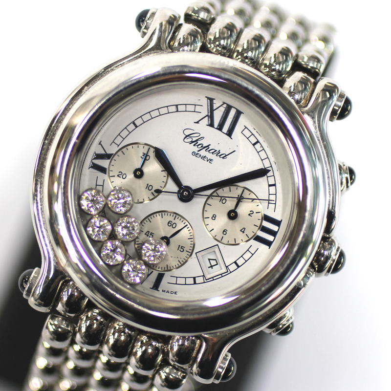 【Chopard】ショパール　HAPPY SPORT　ハッピースポーツ　クロノグラフ　28/8267-23　7Pダイヤ　クォーツ　メンズ 腕時計