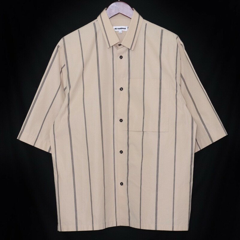 JIL SANDER SILENCE STRIPED COTTON-POPLIN SHIRT サイズ39 ベージュ JSUO742228 ジルサンダー ストライプ 半袖シャツ